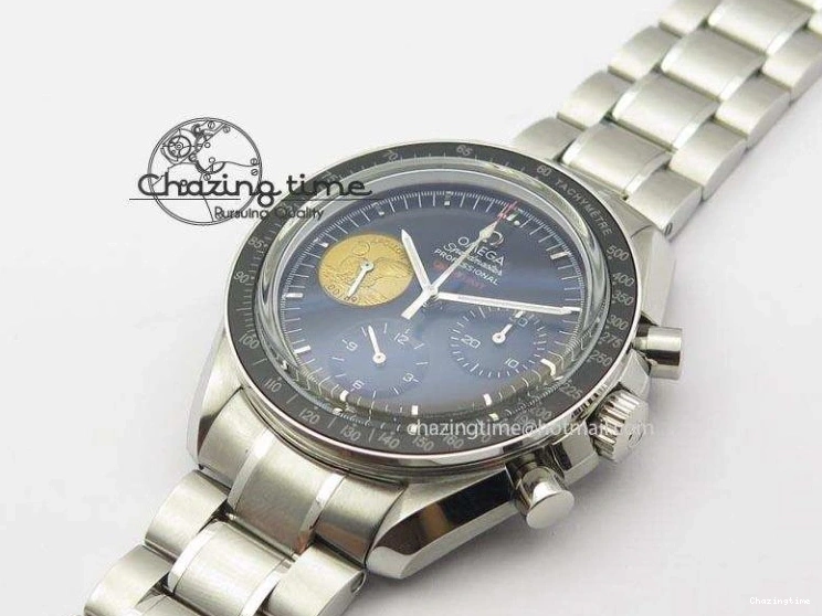 0315 Effortless Speedmaster Apollo 11 On SS Bracelet Manual Winding Chrono Movement 8225